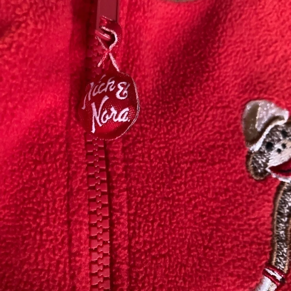 Nick & Nora Red SOCK MONKEY Footed Pajamas One Piece size medium.